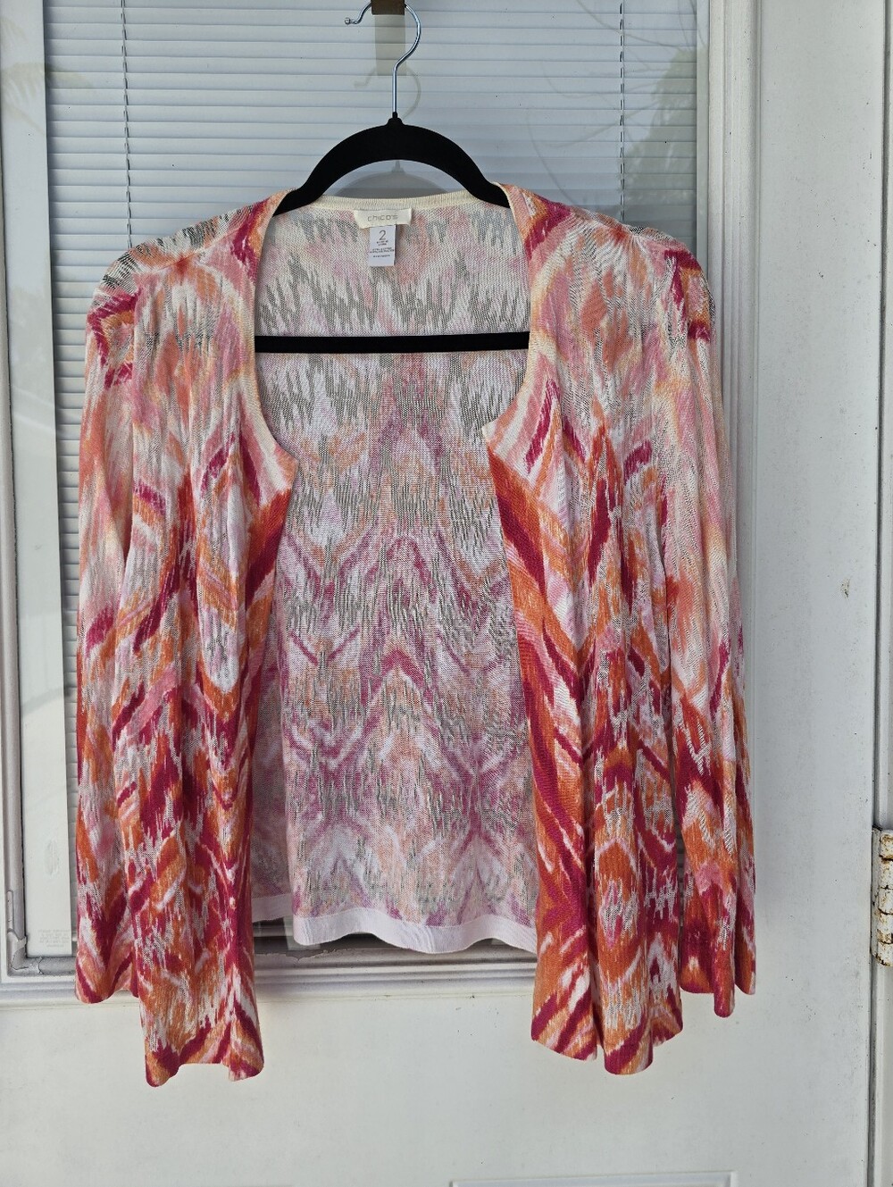 Chicos Pink & Orange Patterned Open Cardigan